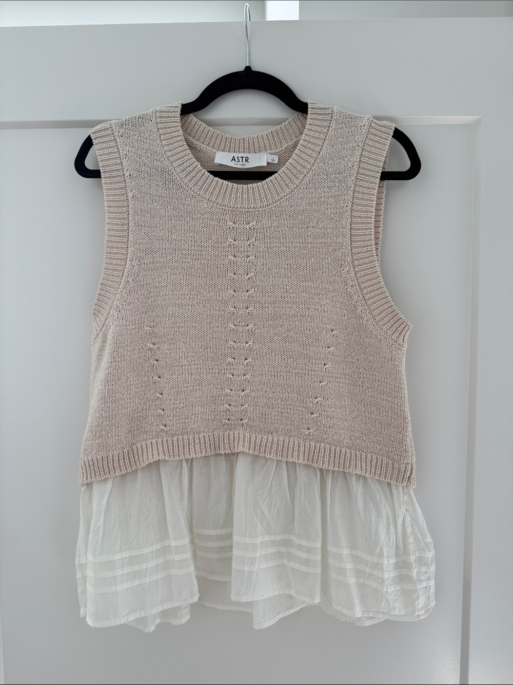 Astr Kids Beige Knit Overlay Dress with Cream Skirt